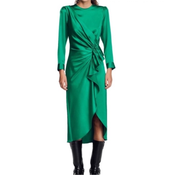 Sandro Chic Emerald Long Sleeve midi Dress, US4 - Picture 1 of 12